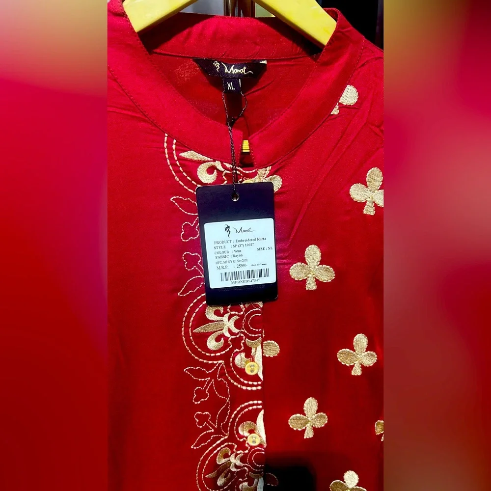Embroidery kurta wine- colour Reyon - Picture 2 of 11